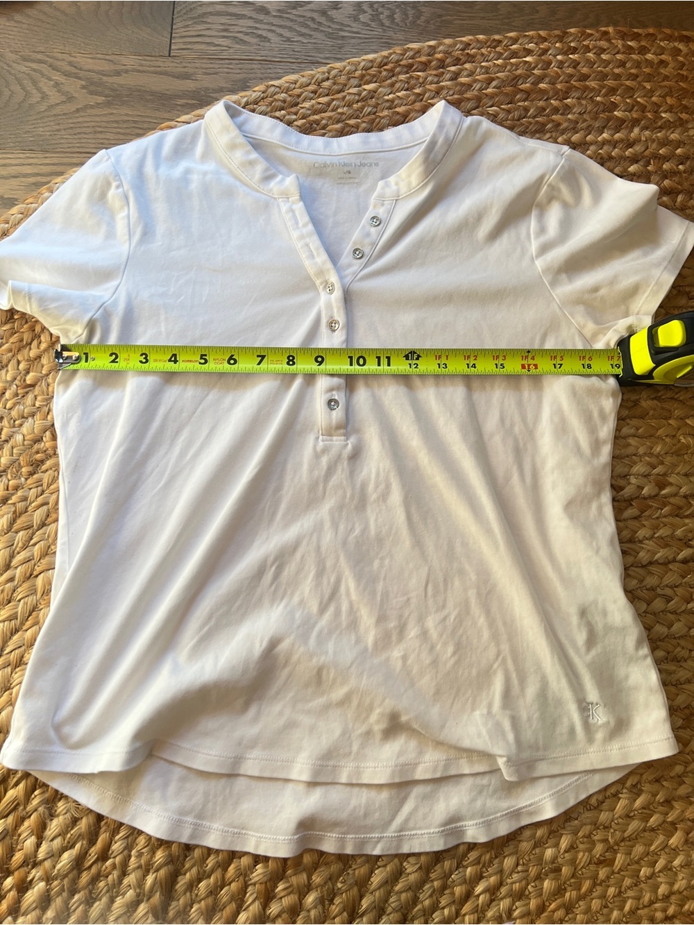 Calvin Klein Jeans White Henley Tee Short Sleeve Stretch Top L - Picture 7 of 8